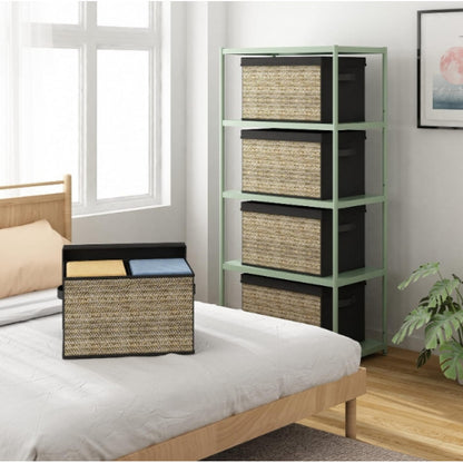 Viva Vanity Essentials – 4PCS Green Rattan Fabric Storage Bins with Lids