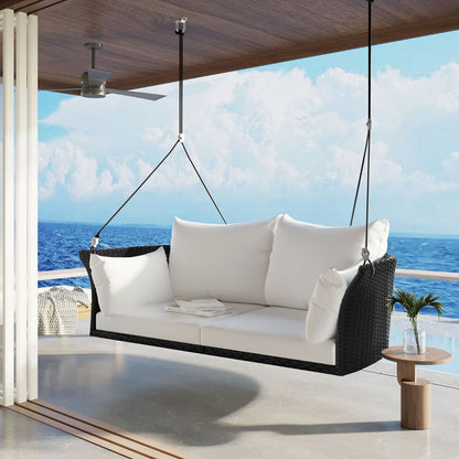 Luxury 2-Person Hanging Swing Chair – Elegant Rattan Wicker Porch Swing for Your Outdoor Oasis