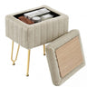 A Luxurious Seating Chair With Storage Function, A Small Oval Leather Imitation-fur Soft Cushioned Footstool, Equipped With 4 Metal Legs