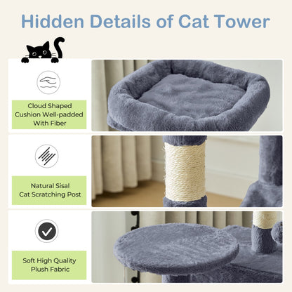 44-Inch Multi-Cat Tree Tower with Sisal Scratching Posts, Hammock & Extended Platforms