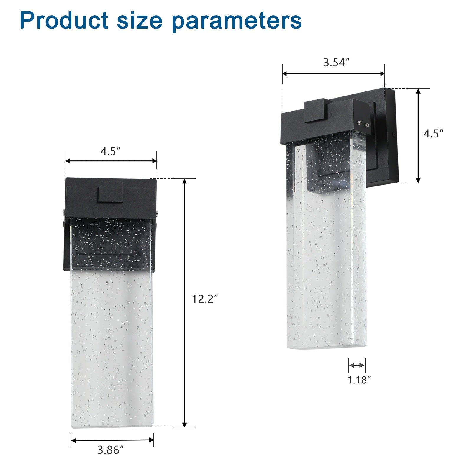 Dimensions of a wall-mounted outdoor light fixture