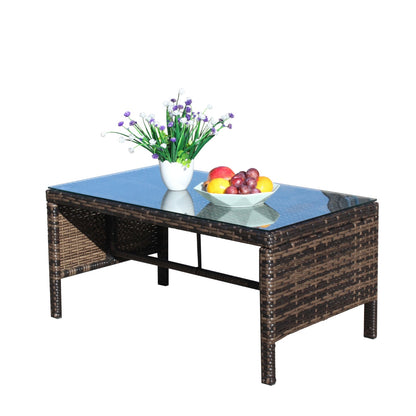 Outdoor Patio Coffee Table with Clear Tempered Glass - Elegant & Durable Design