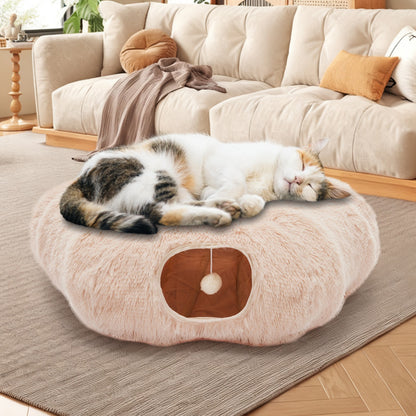 Plush Cat Tunnel with Donut Cat Bed – Peekaboo Cave for Cats, Kittens & Rabbits