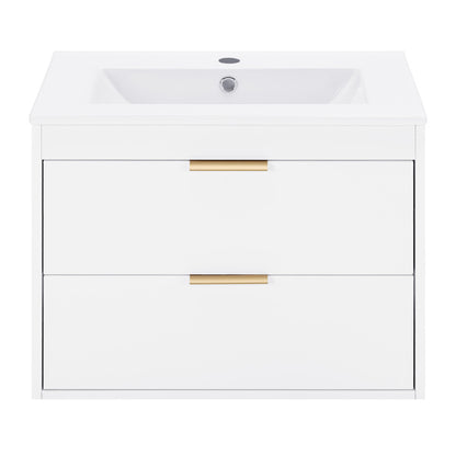 24-Inch Floating Wall-Mounted Bathroom Vanity with White Ceramic Sink & Drawer Storage | Sleek & Modern Design