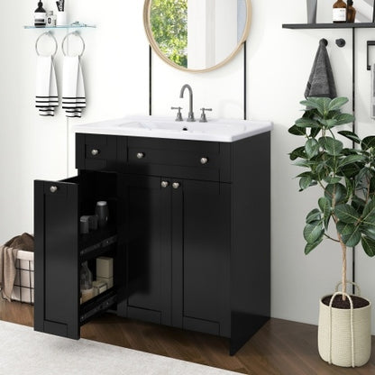 30-Inch Black Bathroom Vanity with Ceramic Sink – Sleek & Spacious Storage Solution