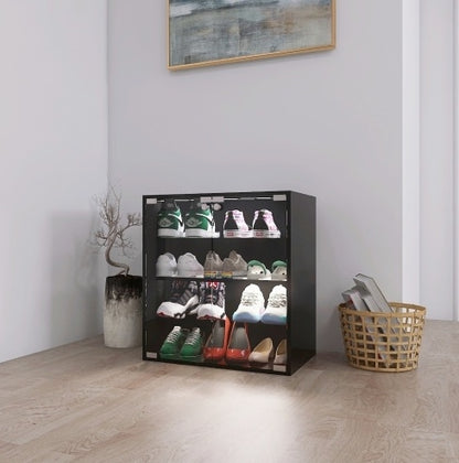 Modern 4-Layer Black Shoe Cabinet with LED Lights & Bluetooth Control | Smart Shoe Storage