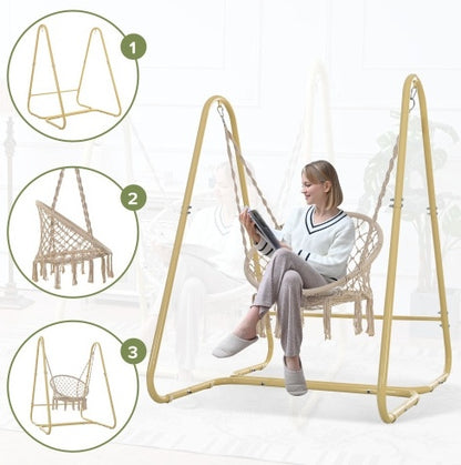 Luxurious Macrame Swing Chair with Stand – Perfect for Relaxing Indoors & Outdoors