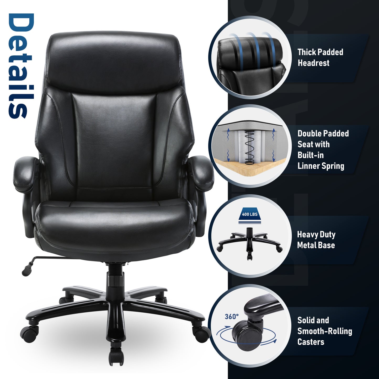 Tall Office Chair, 400 Pound Heavy-duty Administrative Desk And Chair