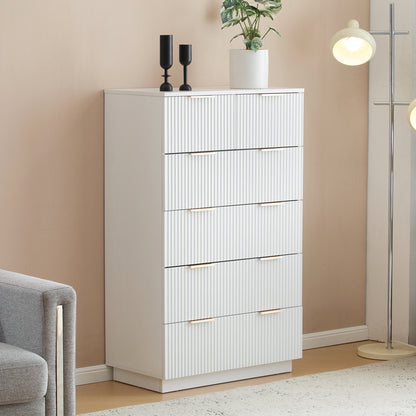 White P2 Density Board, Corrugated Surface, Five Layers And Six Drawers, Chest Of Drawers