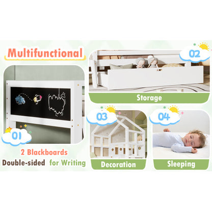Twin House Bed with Ladder, Drawer & Blackboards | Viva
