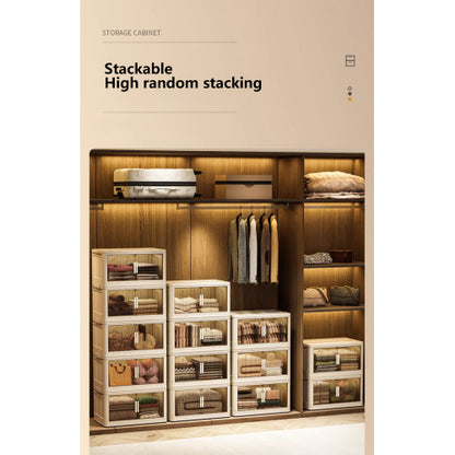 3-Tier Folding Storage Cabinet with Magnetic Door & Wheels | Viva