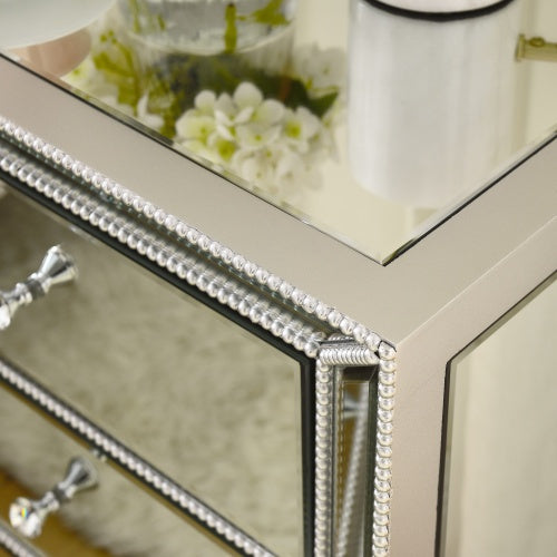 Elegant Silver Mirror Three-Drawer Cabinet – A Perfect Blend of Style and Functionality