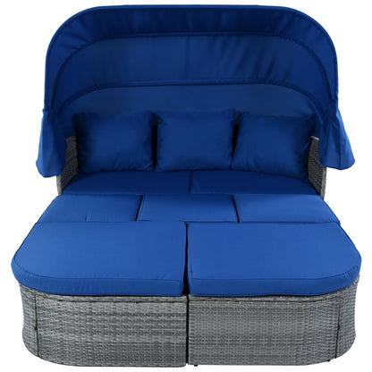 U STYLE Patio Furniture Set Daybed W Retractable Canopy Wicker