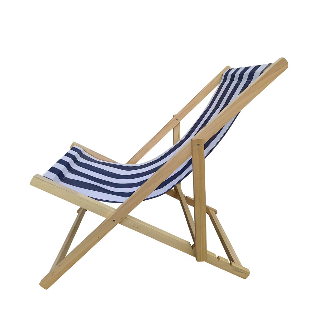 Populus Wood Sling Chair Blue Stripe Broad Blue Stripe  Dark Blue Folding Chaise Lounge Chair