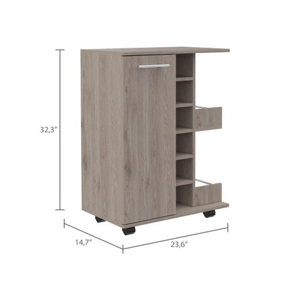 Light Oak 2-Shelf 6-Bottle Bar Cart | Viva