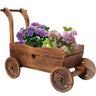 Wooden Wagon Planter Box – Mobile Garden Planter with 4 Wheels & Handle | Rustic Outdoor & Indoor Decorative Flower Cart