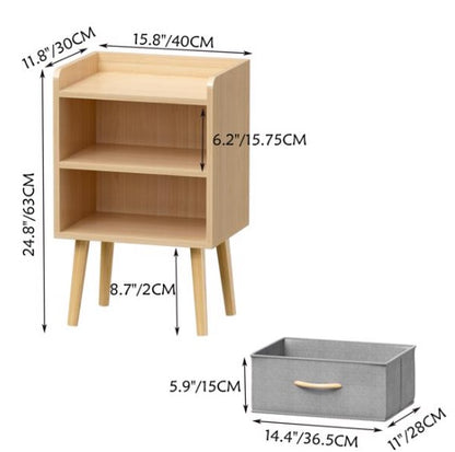 bedside tabletop and fabric drawer storage detail