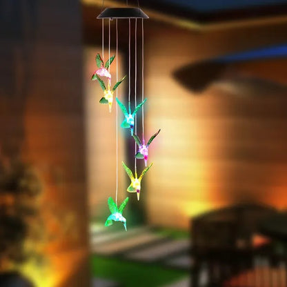 Viva Elite Solar Hummingbird Wind Chime - Color-Changing Garden Art
