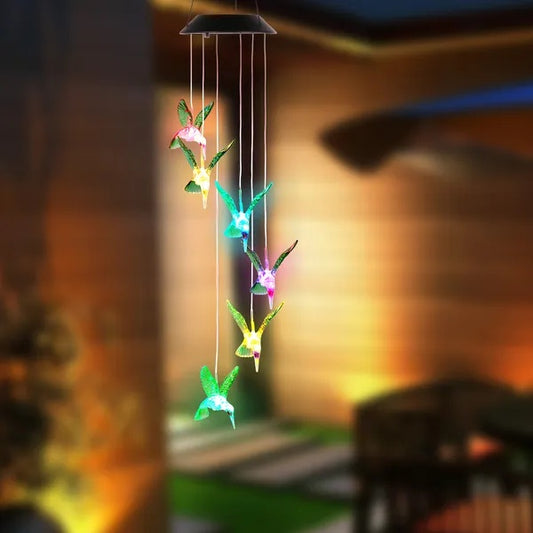 Viva Elite Solar Hummingbird Wind Chime - Color-Changing Garden Art