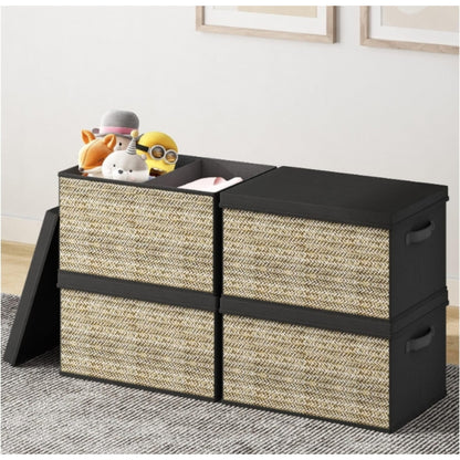 Viva Vanity Essentials – 4PCS Green Rattan Fabric Storage Bins with Lids