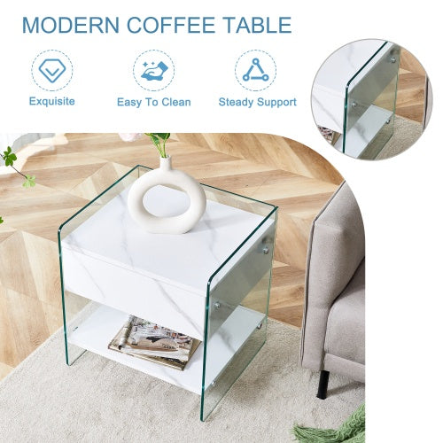 Viva Nocturne Elite White Glass Nightstand – Premium 1-Drawer Tempered Glass Bedside Table