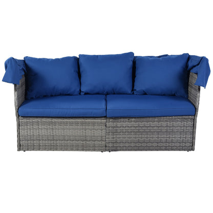 U STYLE Patio Furniture Set Daybed W Retractable Canopy Wicker