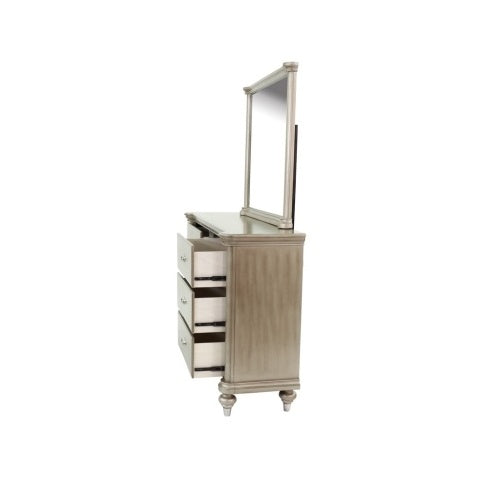 Luxury Antique Silver Champagne Dresser with Mirror – Elegant Storage Solution for Your Bedroom
