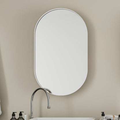 20x34 Inch Oval Recessed Metal Frame Bathroom Wall Cabinet with Mirror & Adjustable Shelves