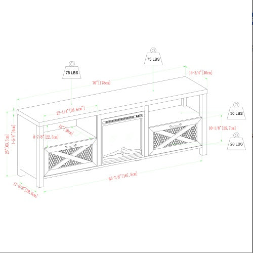 Viva Atelier Rustic Oak Industrial Farmhouse TV & Fireplace Stand