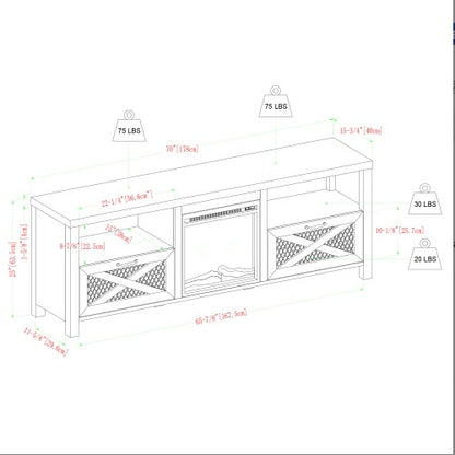 Viva Atelier Rustic Oak Industrial Farmhouse TV & Fireplace Stand