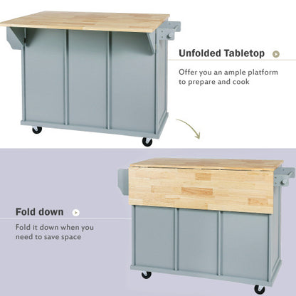 Viva Atelier Meridian Flex Rubberwood Kitchen Trolley with Folding Leaf Countertops