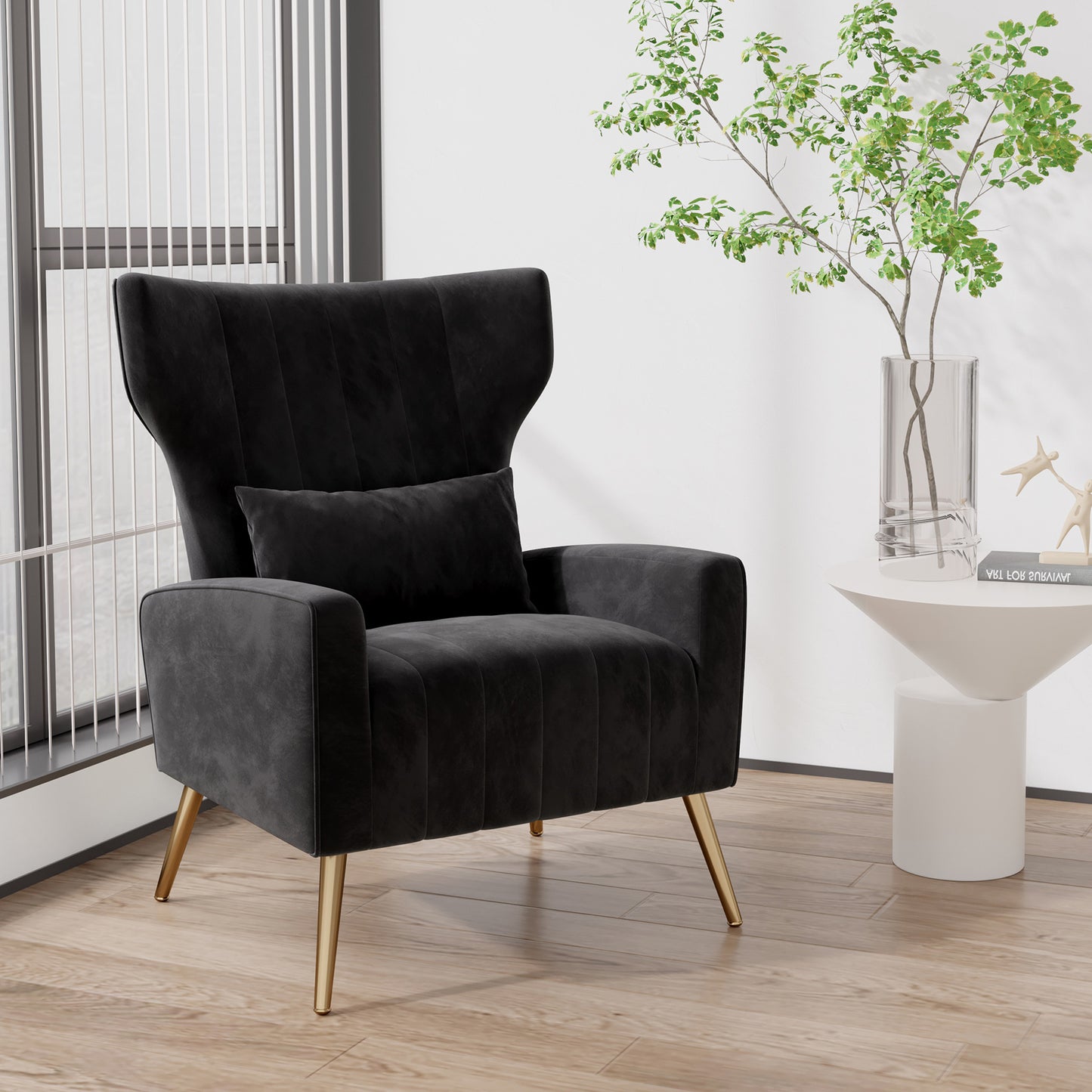 Viva Élan Collection: The Élan Aurore Velvet Wingback Accent Chair