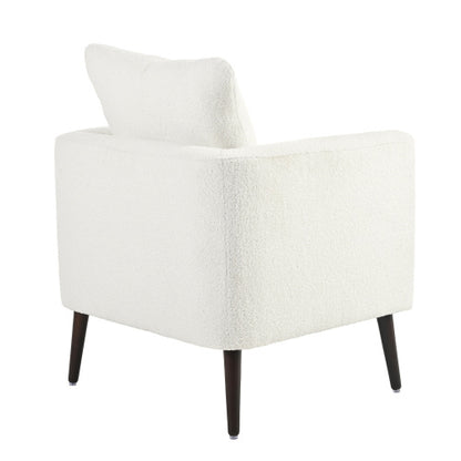 White Teddy Fabric Armchair with Rubberwood Legs | Viva