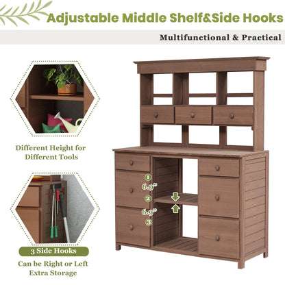 Video Provided  TOPMAX Garden Potting Bench Table, Rustic And Sleek Design With Multiple Drawers An