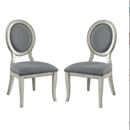 Timeless Elegance: Set of 2 Antique White & Gray Upholstered Dining Chairs