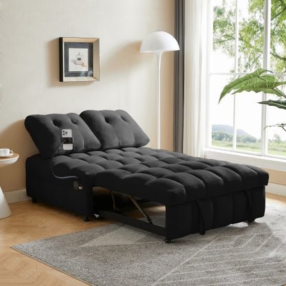 Velvet Pull-Out Sofa Bed with Removable Backrest & USB | Viva