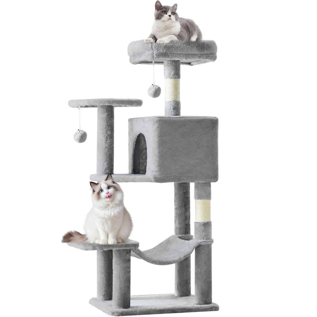 44-Inch Multi-Cat Tree Tower with Sisal Scratching Posts, Hammock & Extended Platforms