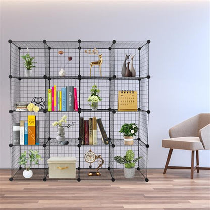 🗄️ Viva Essentials – 16-Grid Iron Mesh Material Storage Rack