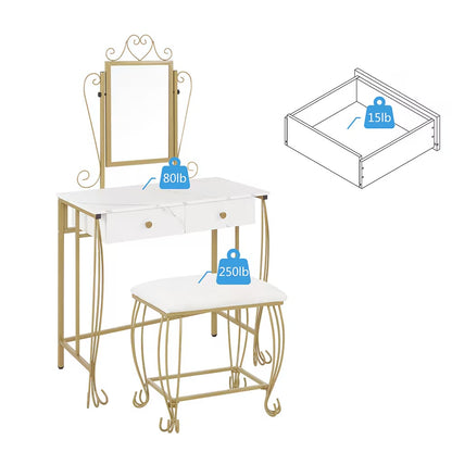 Viva Elite Classic White Vanity Set with Mirror & Stool - The Future of Timeless Beauty