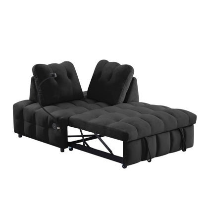 Velvet Pull-Out Sofa Bed with Removable Backrest & USB | Viva