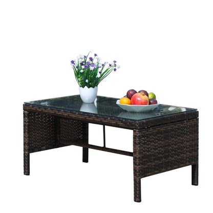 Outdoor Patio Coffee Table with Clear Tempered Glass - Elegant & Durable Design