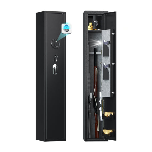 Biometric Rifle & Pistol Gun Safe | Quick Access, LED Light & Alarm System | Secure Firearm Storage Cabinet