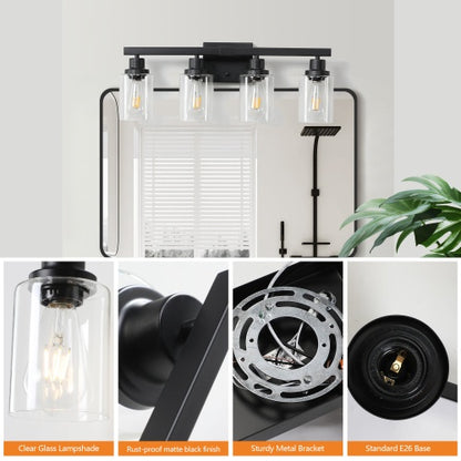 4-Light Farmhouse Bathroom Vanity Wall Sconce - Rustic Industrial Dresser Light Fixture