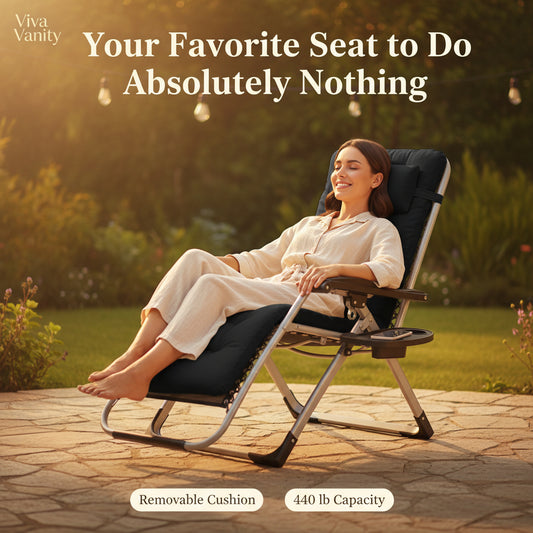 Black reclining chair with cup holder and armrest on a white background
