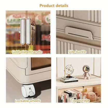 3-Tier Folding Storage Cabinet with Magnetic Door & Wheels | Viva