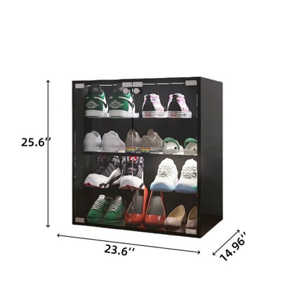 Modern 4-Layer Black Shoe Cabinet with LED Lights & Bluetooth Control | Smart Shoe Storage