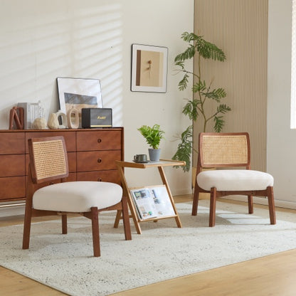Beige & Walnut Woven-Back Lounge Chairs, Set of 2 | Viva