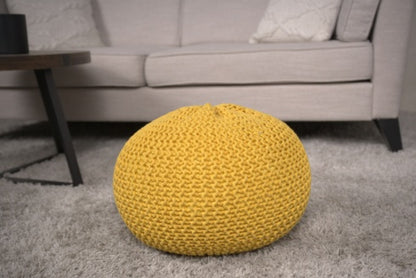 Viva Elite Bordeaux Knitted Cotton Round Pouf in Mustard Yellow