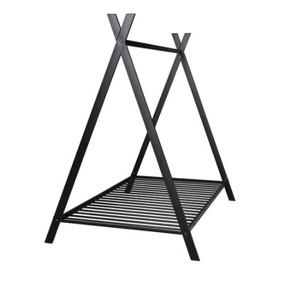 Black Metal Double-Size Floor House Bed with Slats | Viva
