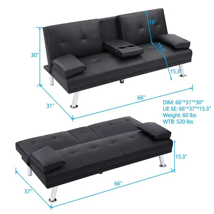 Viva Elite Noir 66″ Black PU Sleeper Sofa - The Future of Sophisticated Comfort